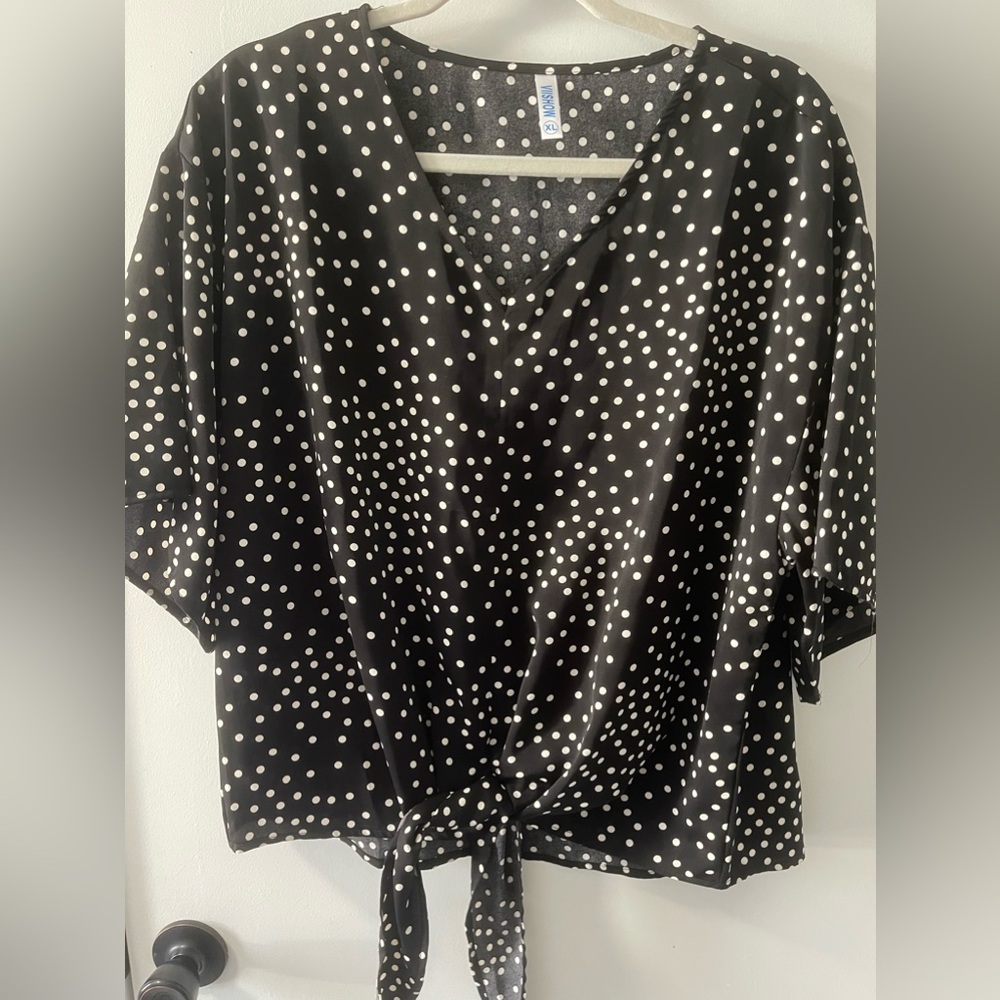 Vishow Black and White Polka Dot Blouse with Tie Front